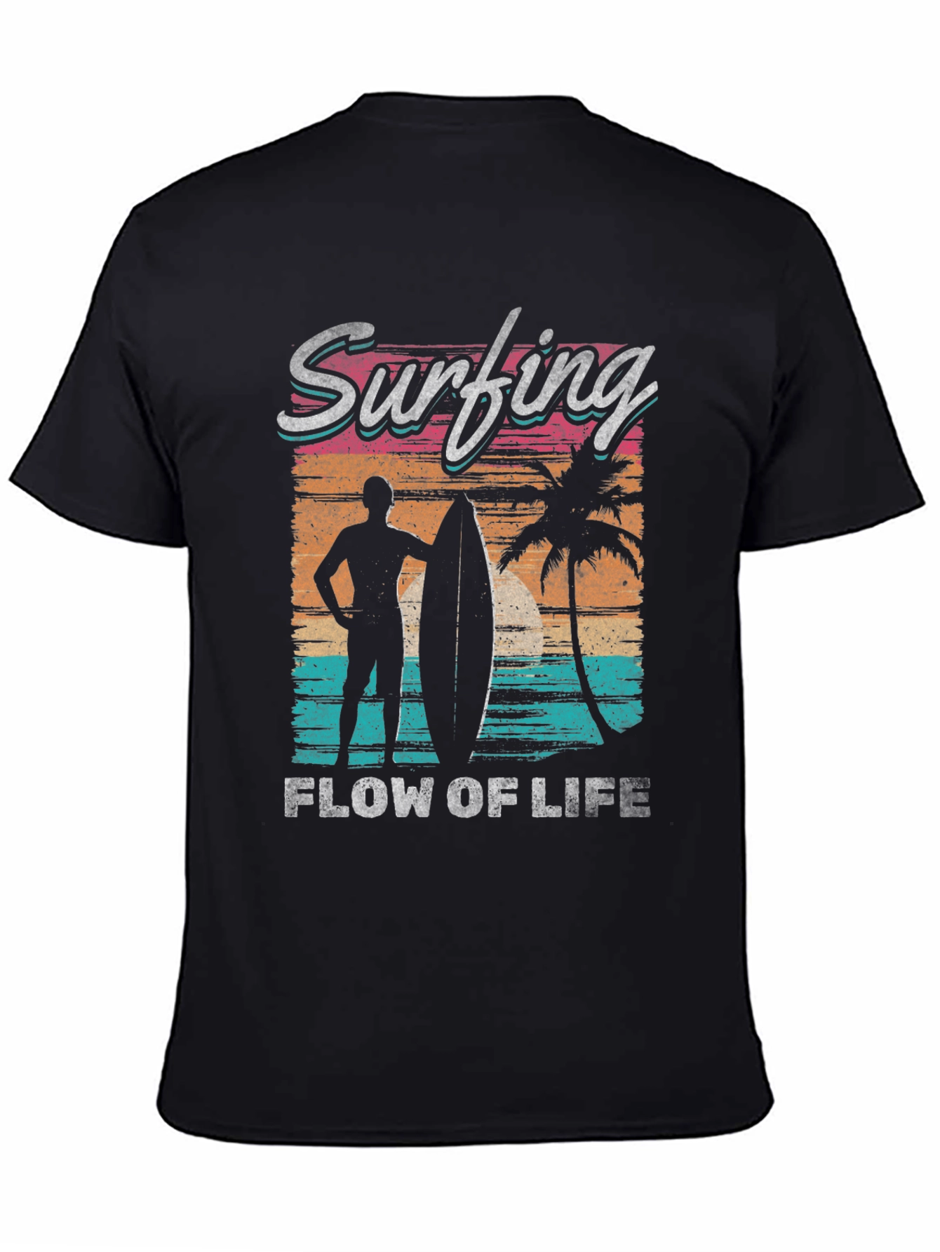 Camiseta Negra Estampada Surf Life