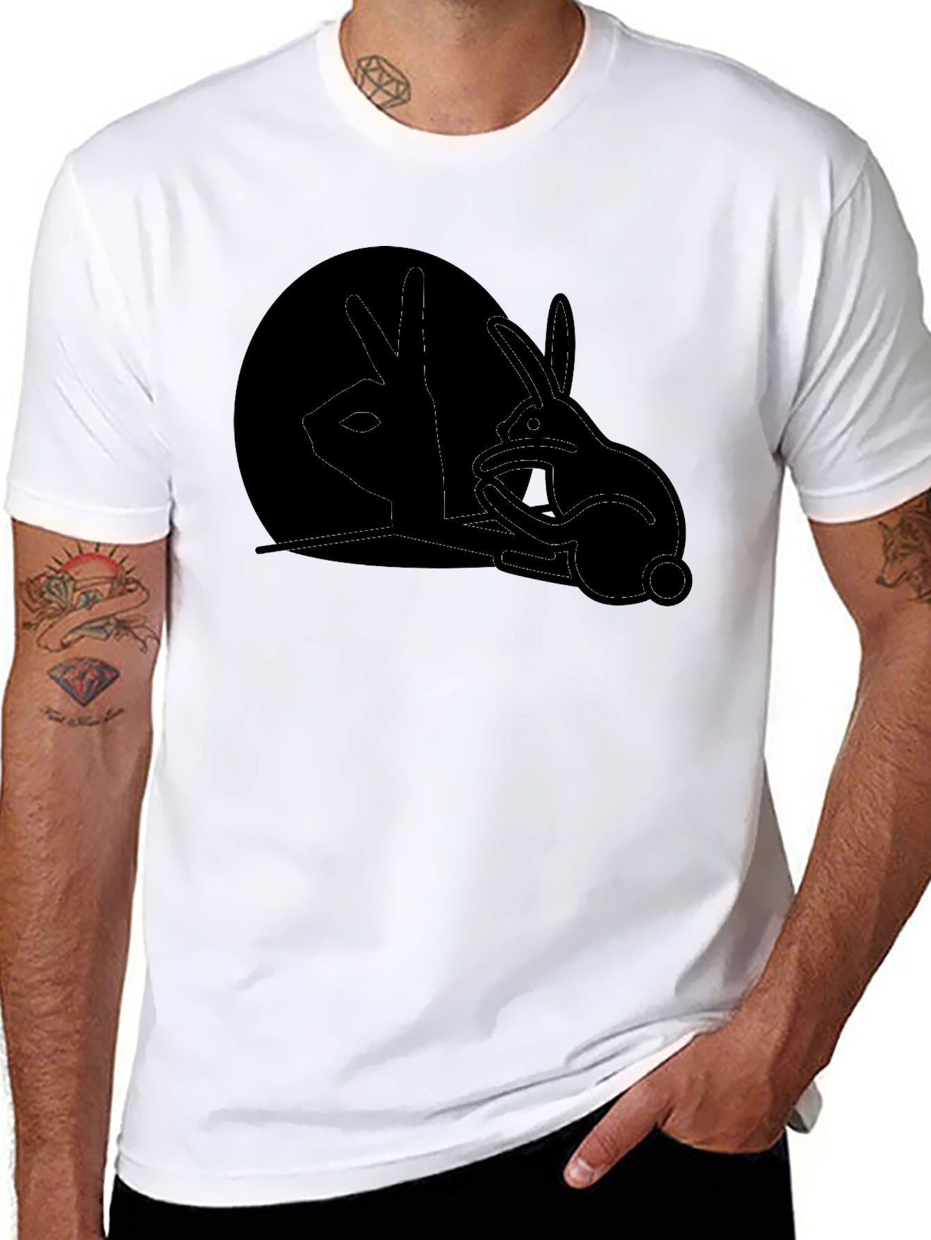 Camiseta Negra con Diseño de Conejo de Sombras