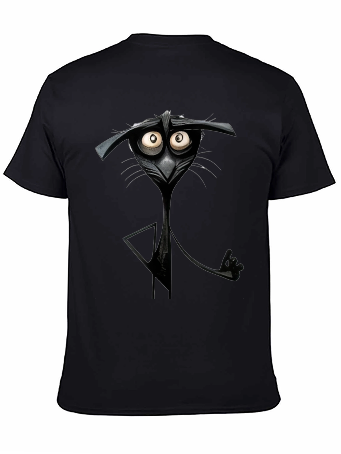 Camiseta Negra con Diseño de Gato Animado