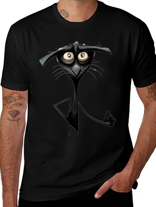 Camiseta Negra con Diseño de Gato Animado