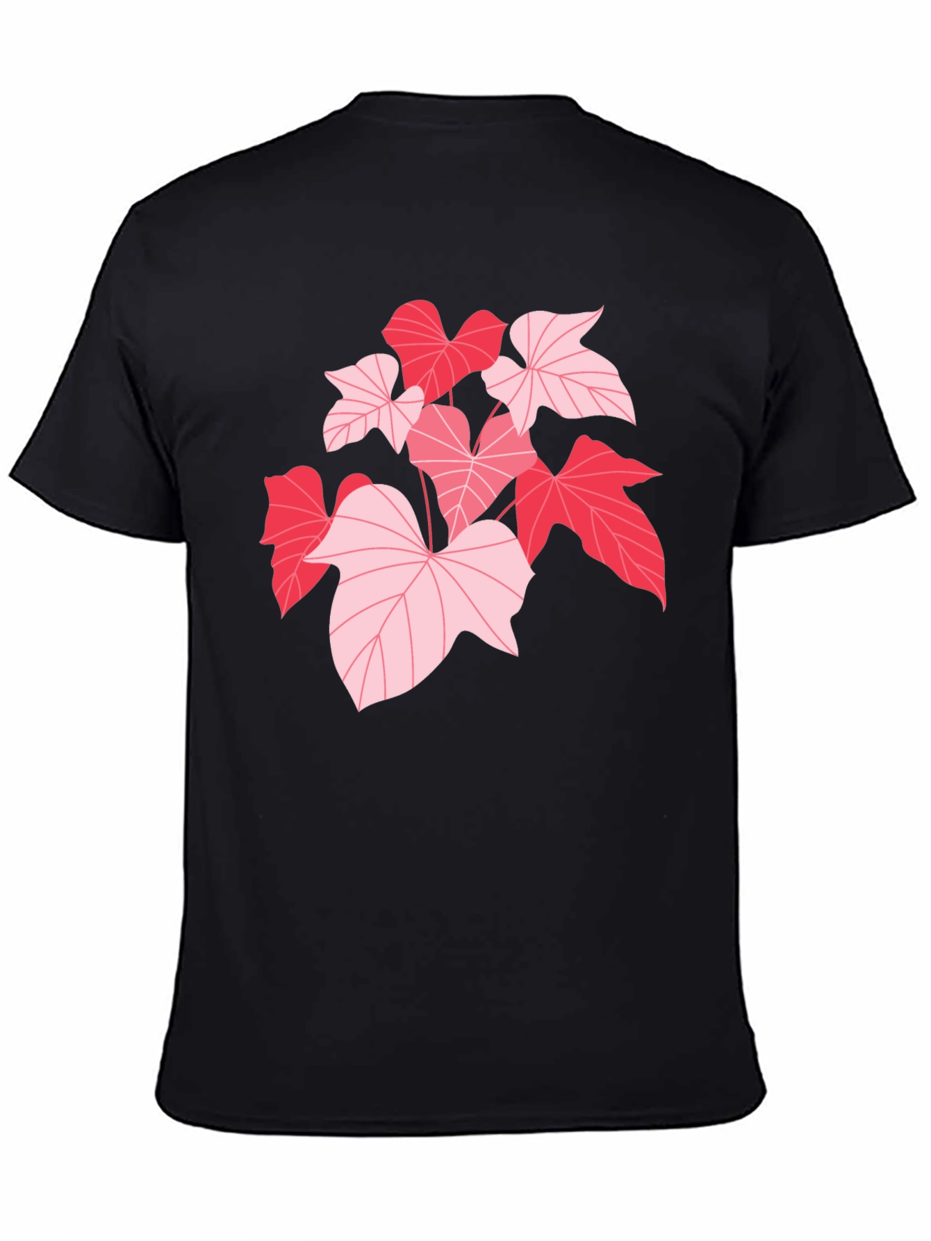 Camiseta Negra con Hojas Rosadas