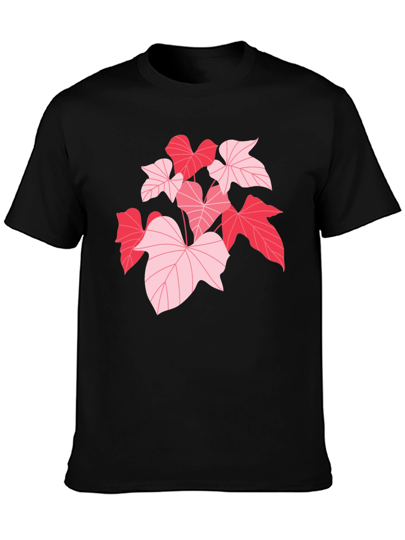 Camiseta Negra con Hojas Rosadas