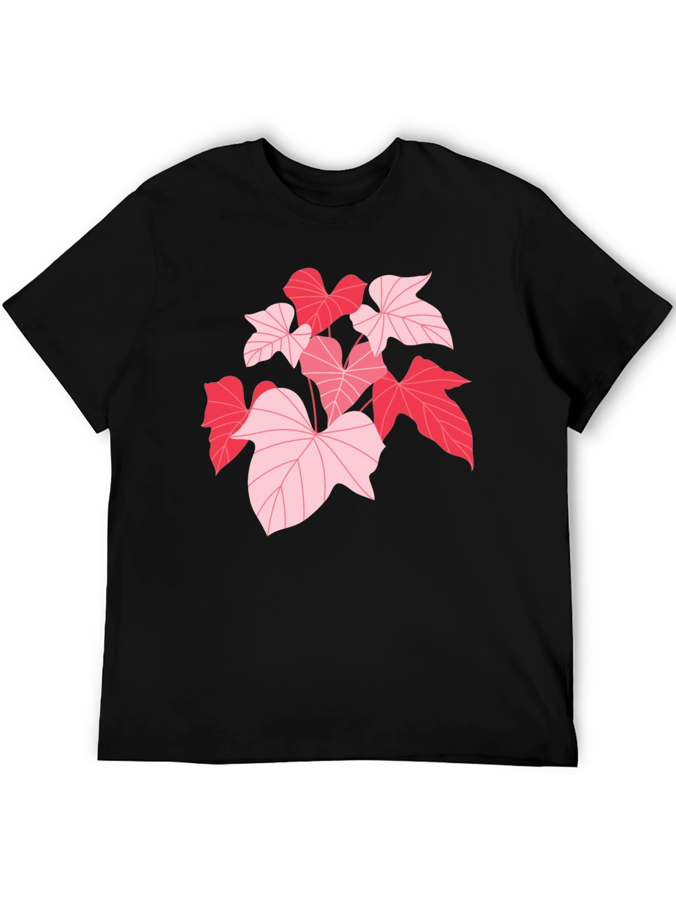Camiseta Negra con Hojas Rosadas