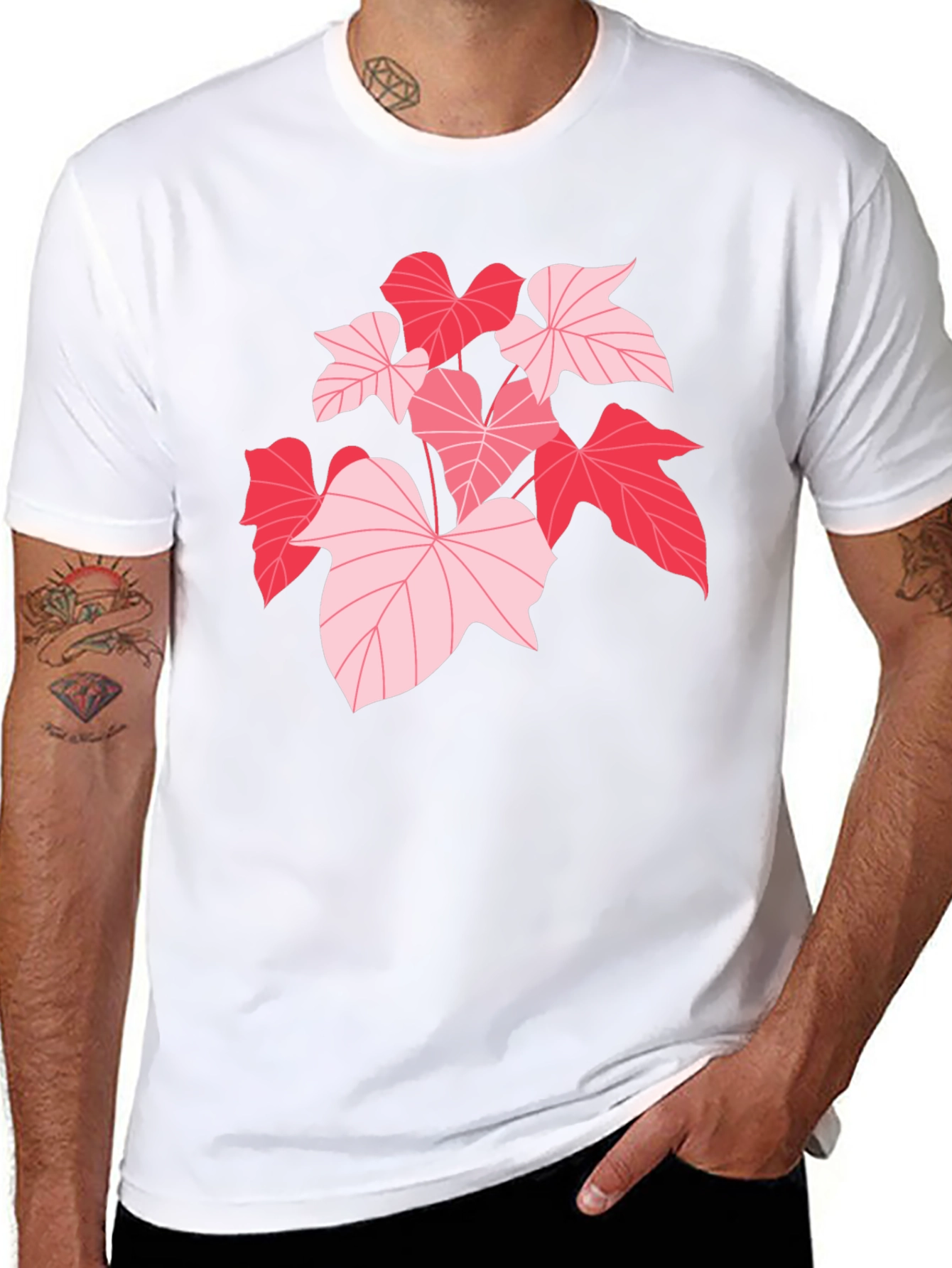 Camiseta Negra con Hojas Rosadas