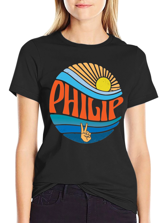 Camiseta Negra Estilo Retro con Nombre Philip