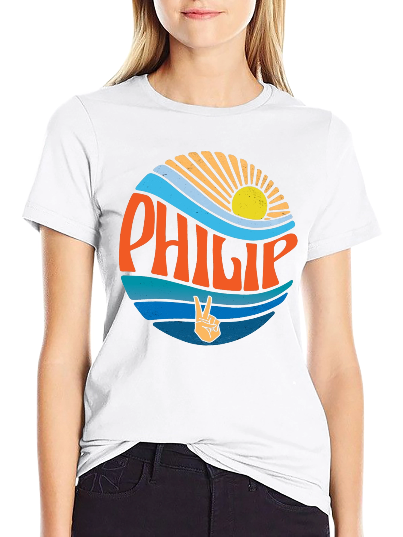 Camiseta Negra Estilo Retro con Nombre Philip