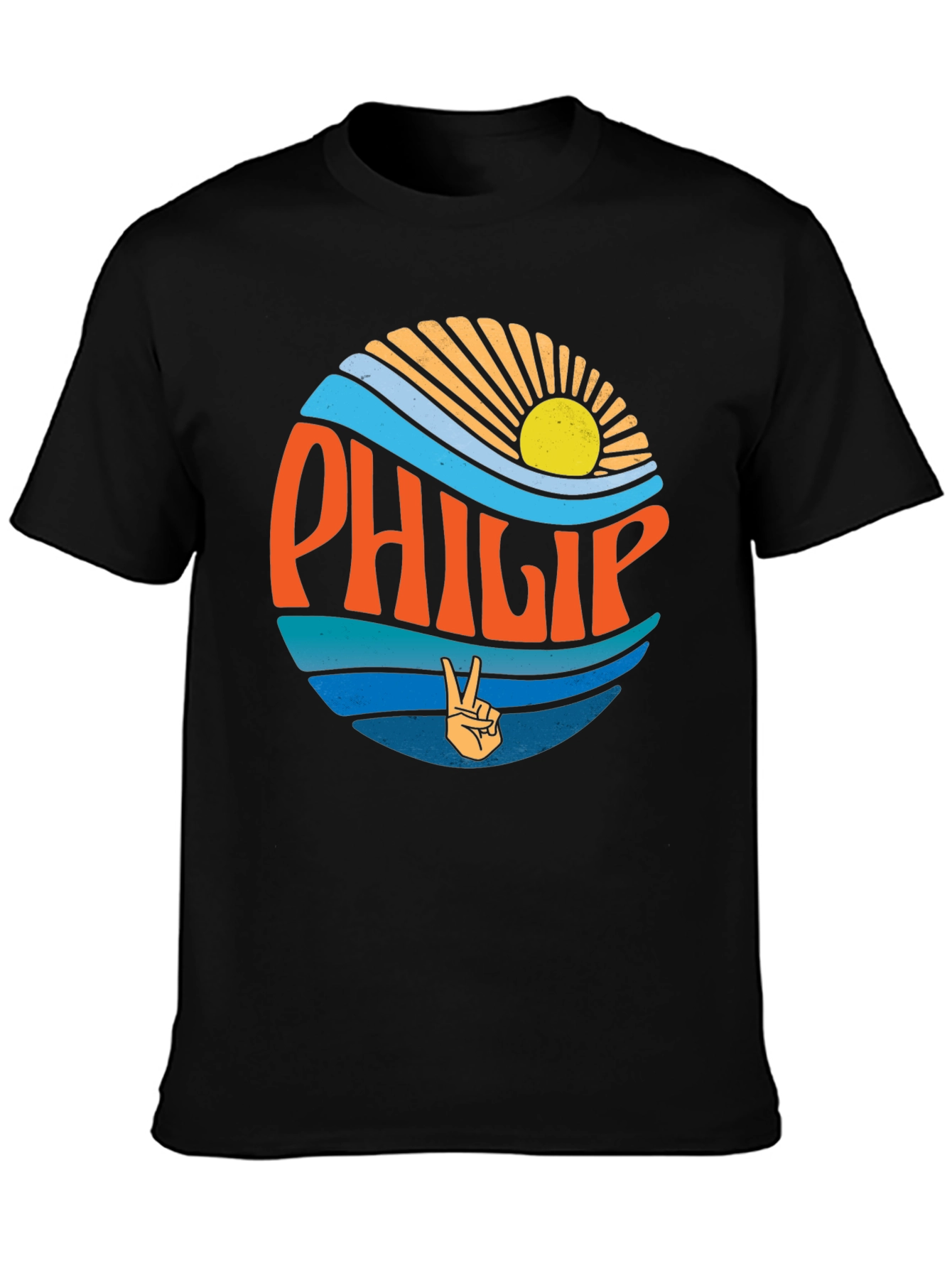 Camiseta Negra Estilo Retro con Nombre Philip