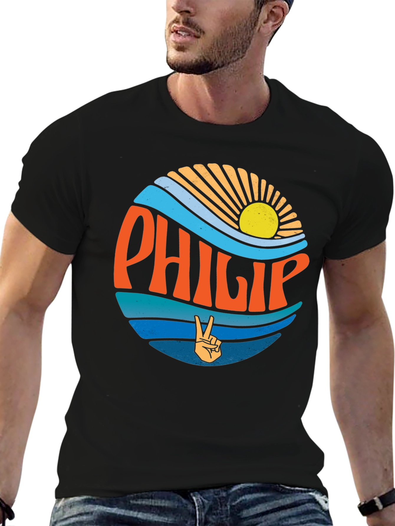 Camiseta Negra Estilo Retro con Nombre Philip