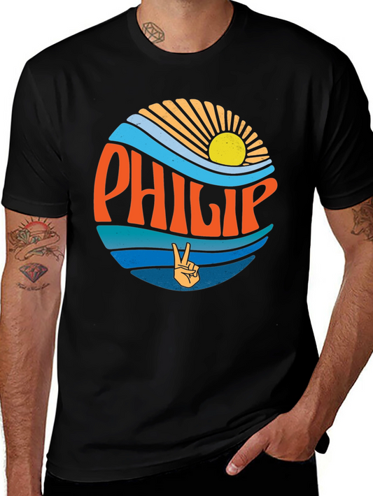 Camiseta Negra Estilo Retro con Nombre Philip