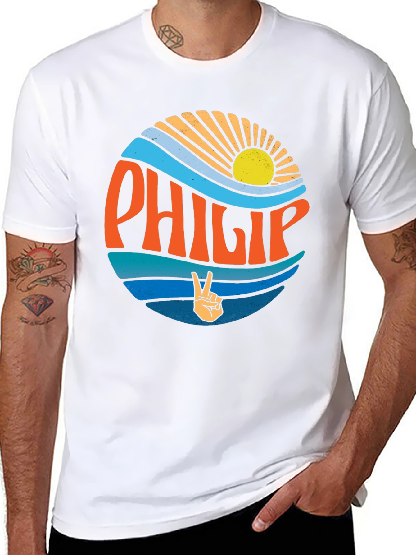 Camiseta Negra Estilo Retro con Nombre Philip