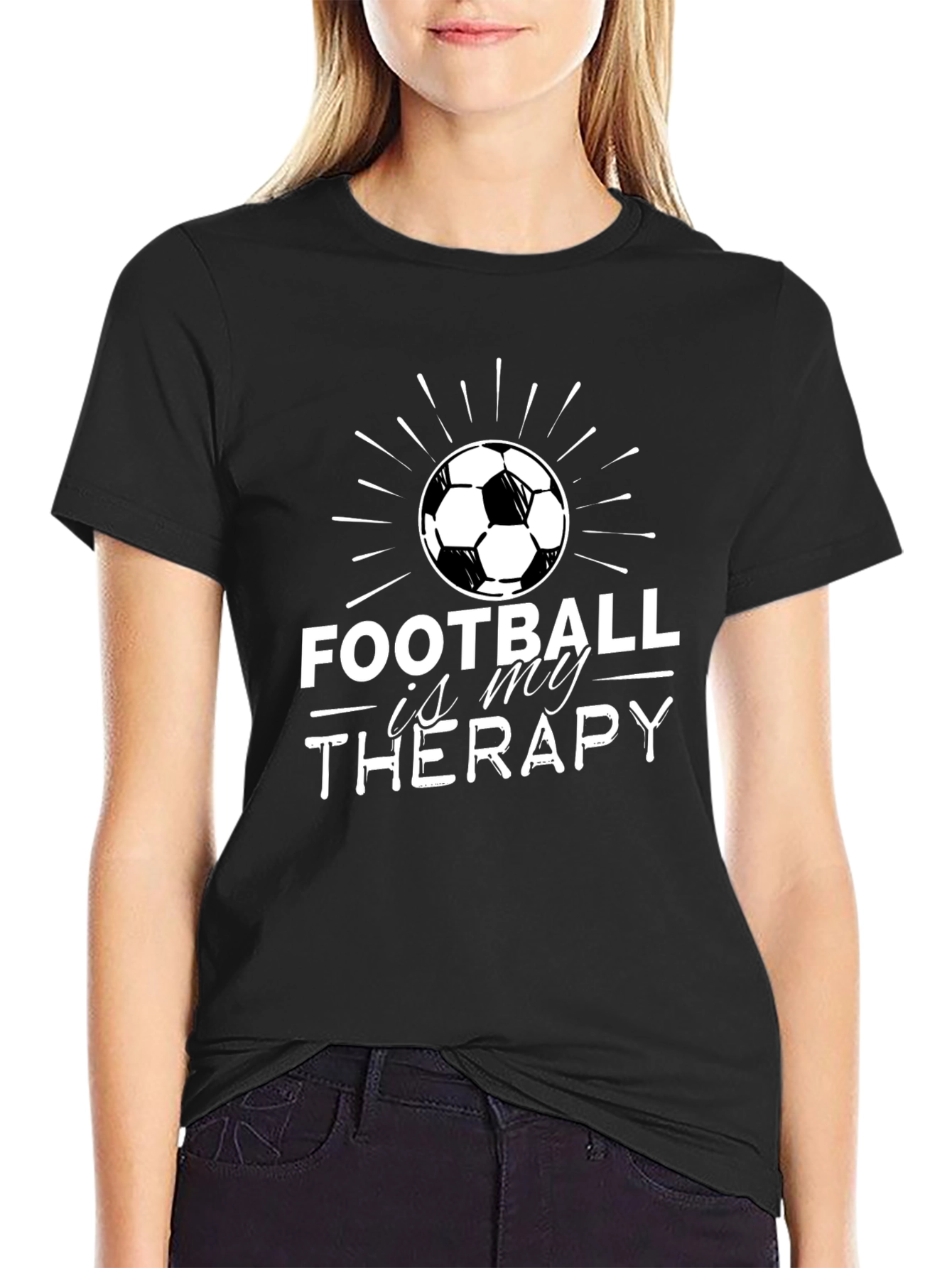 Camiseta Negra Fútbol Es Mi Terapia Hombre