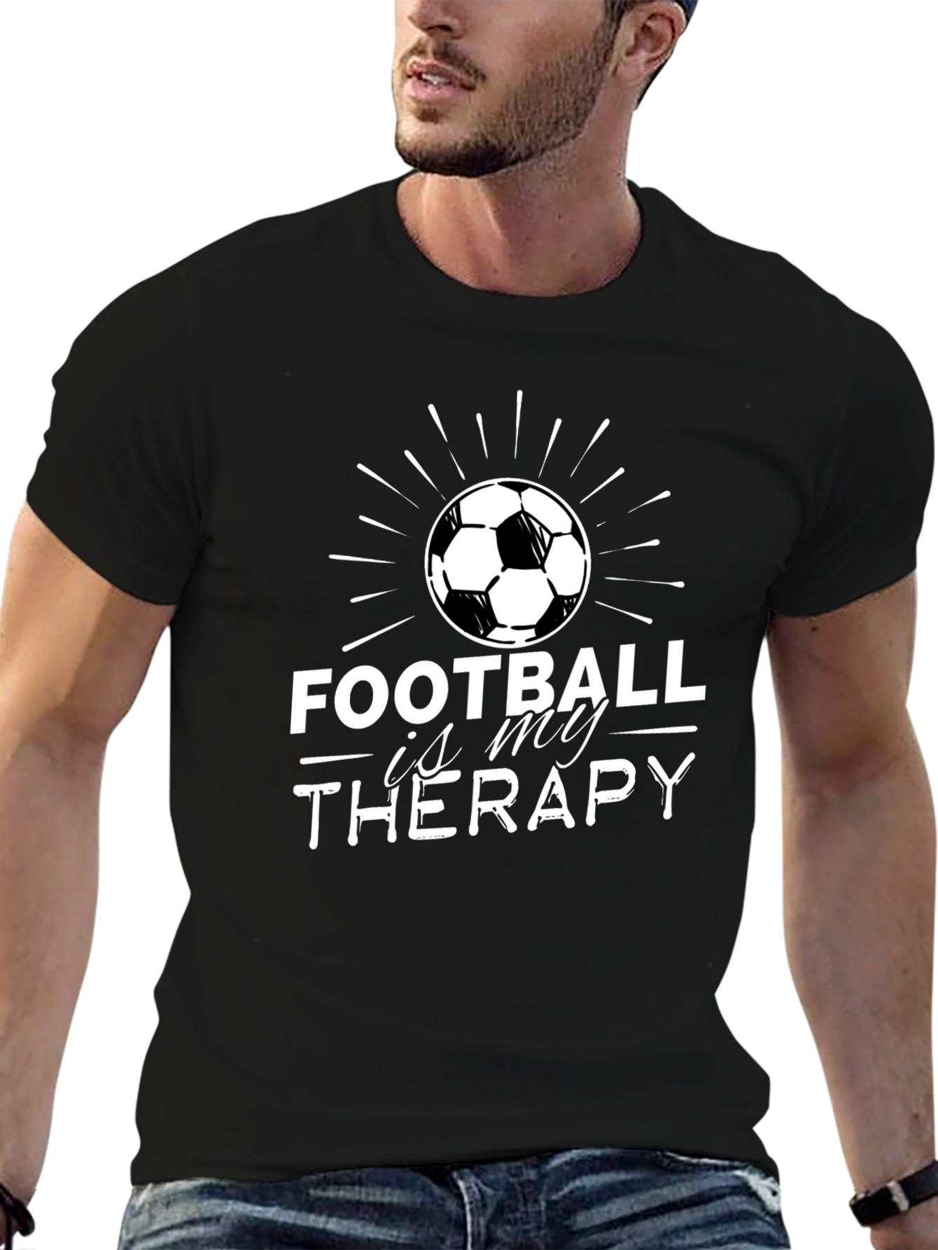 Camiseta Negra Fútbol Es Mi Terapia Hombre
