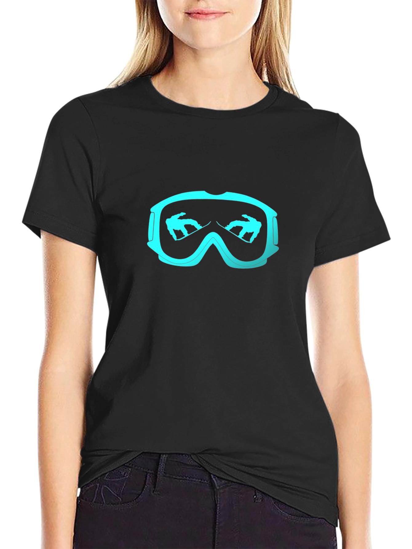 Camiseta Negra Esquí Gafas Nieve Hombre