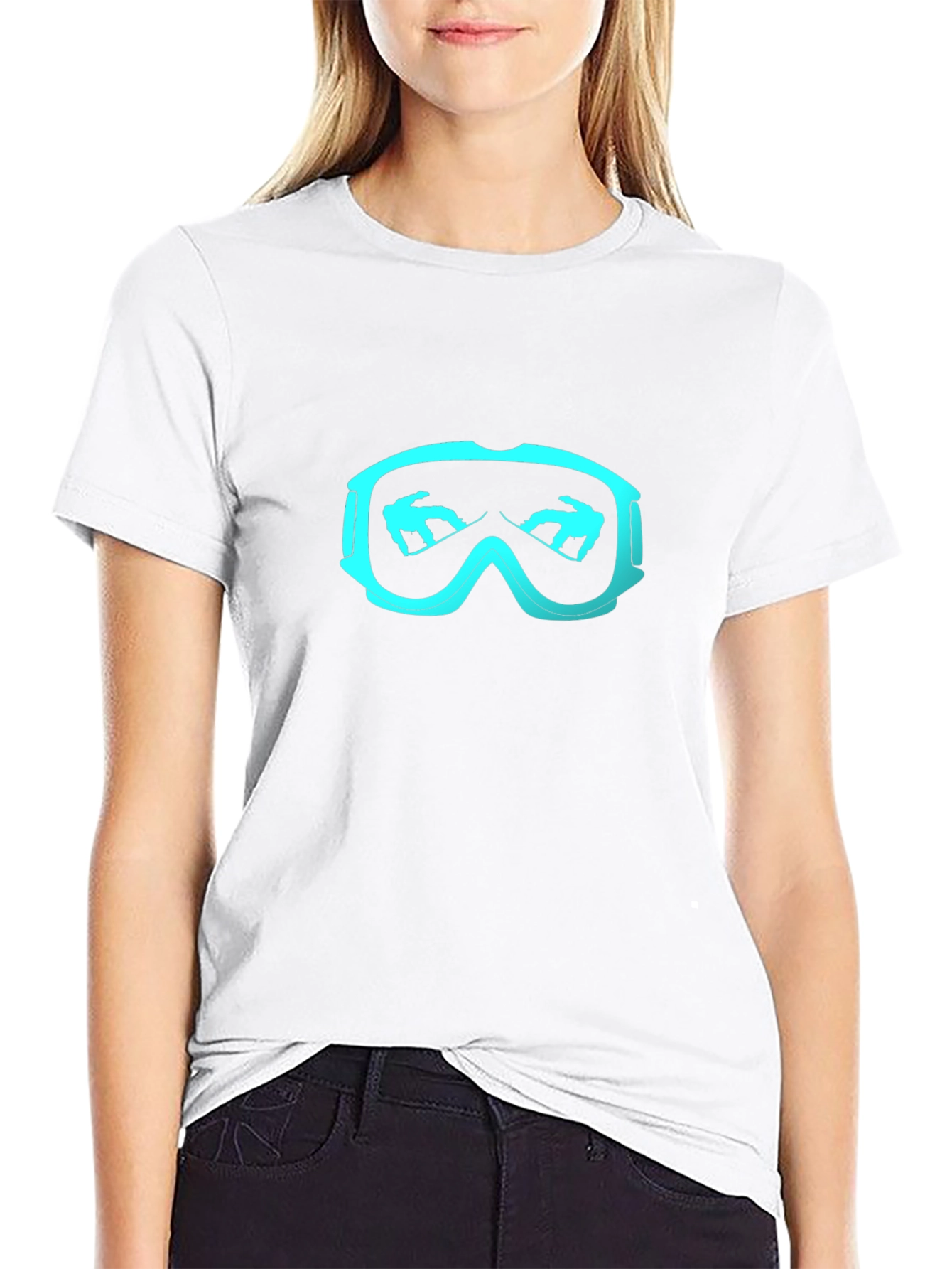 Camiseta Negra Esquí Gafas Nieve Hombre