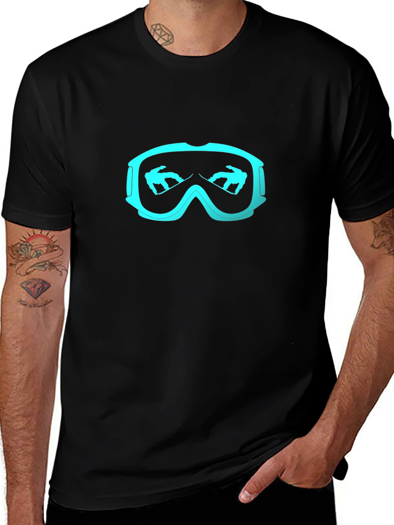Camiseta Negra Esquí Gafas Nieve Hombre
