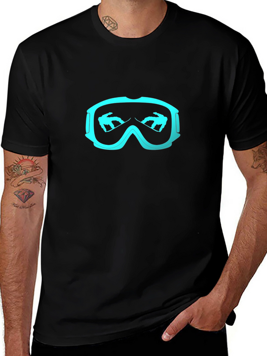 Camiseta Negra Esquí Gafas Nieve Hombre