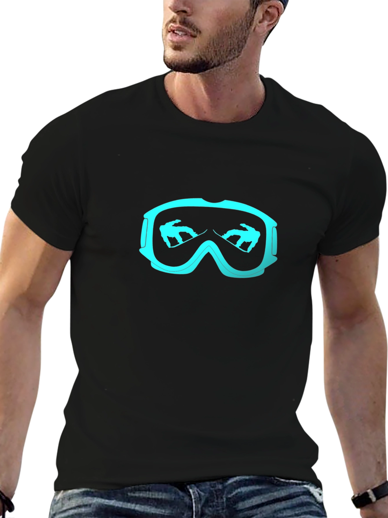 Camiseta Negra Esquí Gafas Nieve Hombre