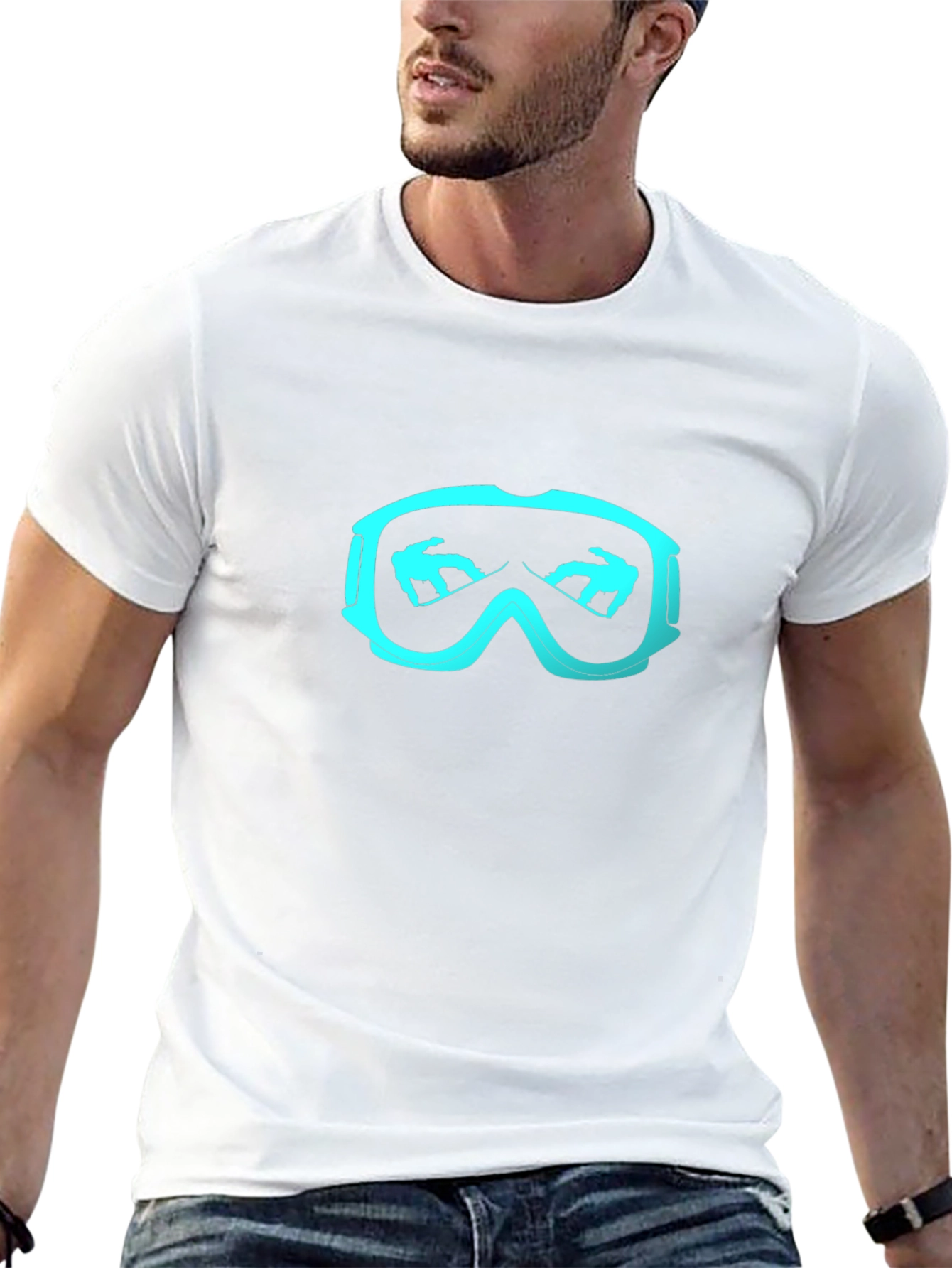 Camiseta Negra Esquí Gafas Nieve Hombre
