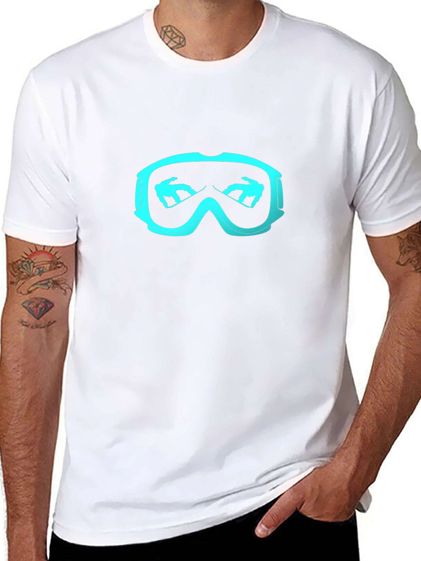 Camiseta Negra Esquí Gafas Nieve Hombre