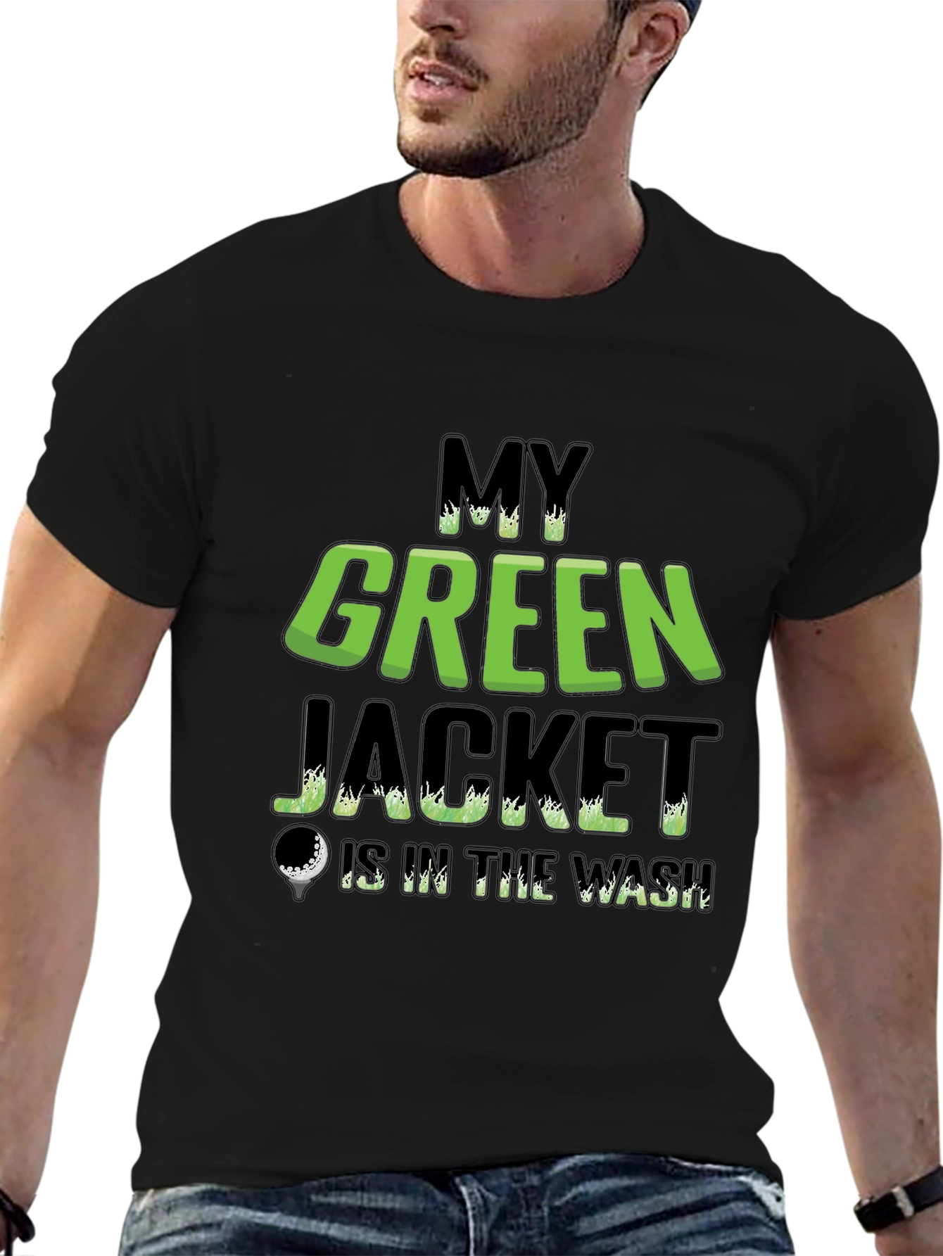 Camiseta Negra con Diseño de Golf My Green Jacket
