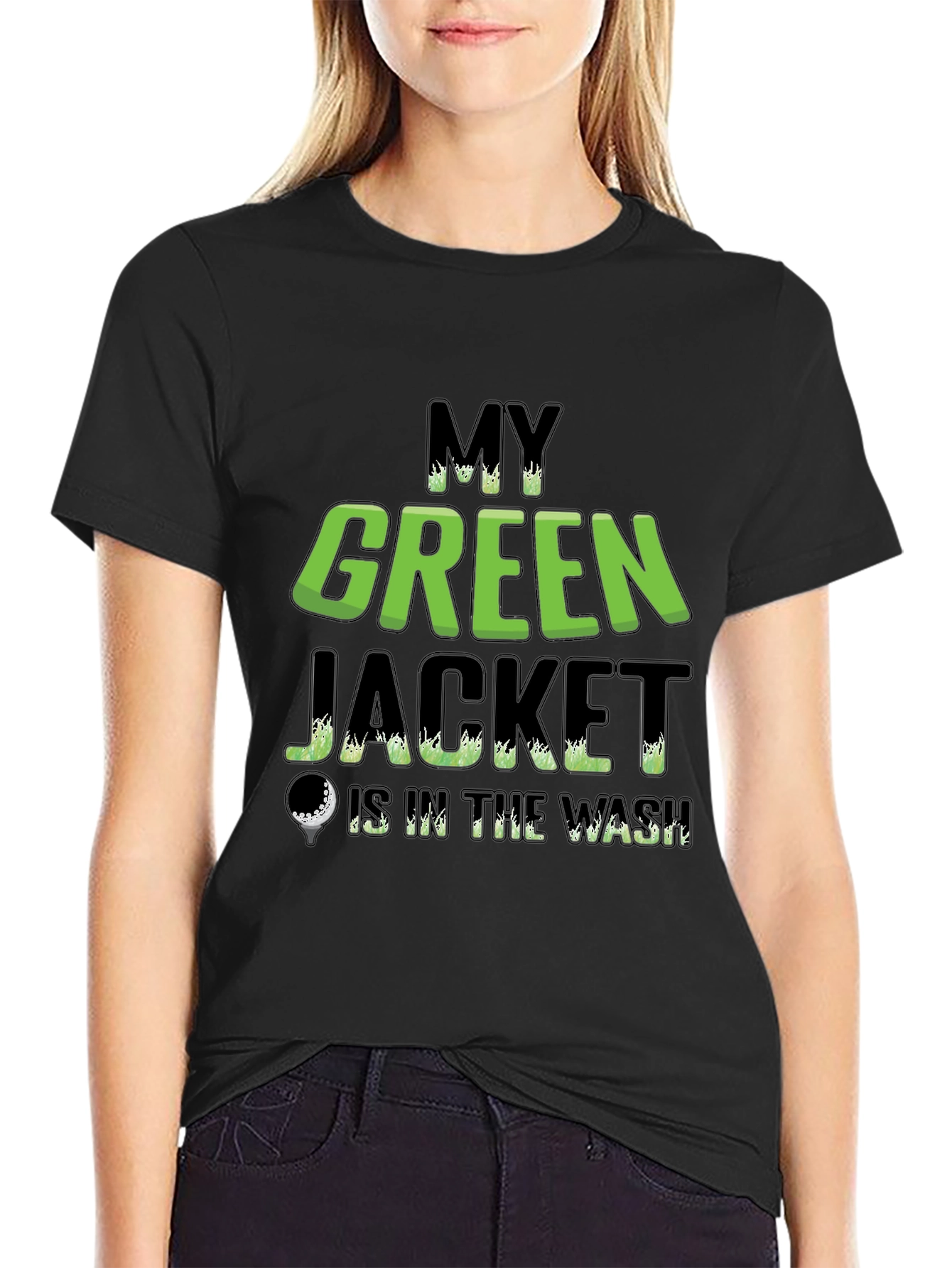 Camiseta Negra con Diseño de Golf My Green Jacket