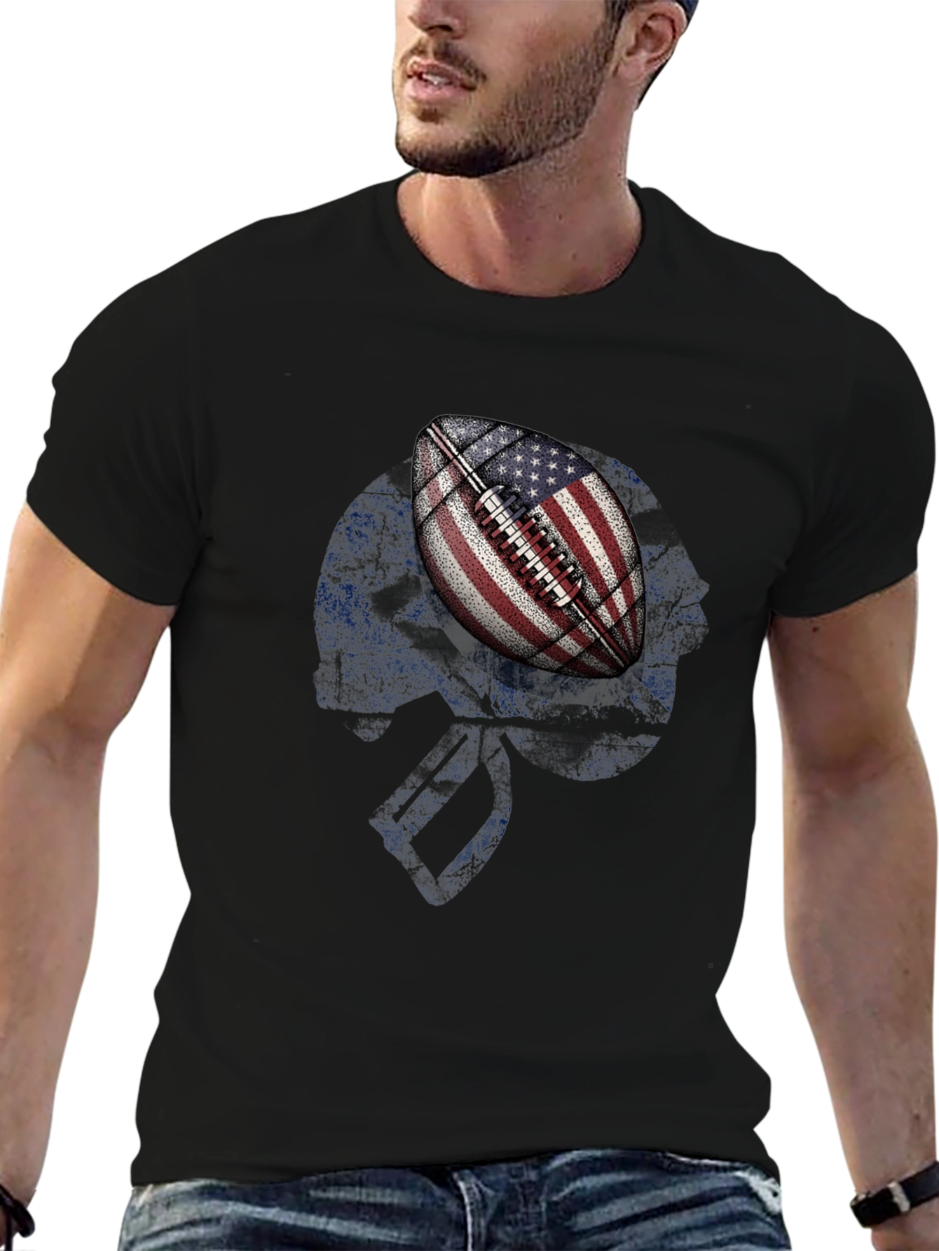 Camiseta Negra con Diseño de Fútbol Americano USA