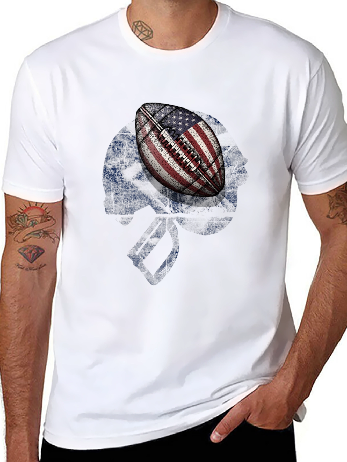 Camiseta Negra con Diseño de Fútbol Americano USA