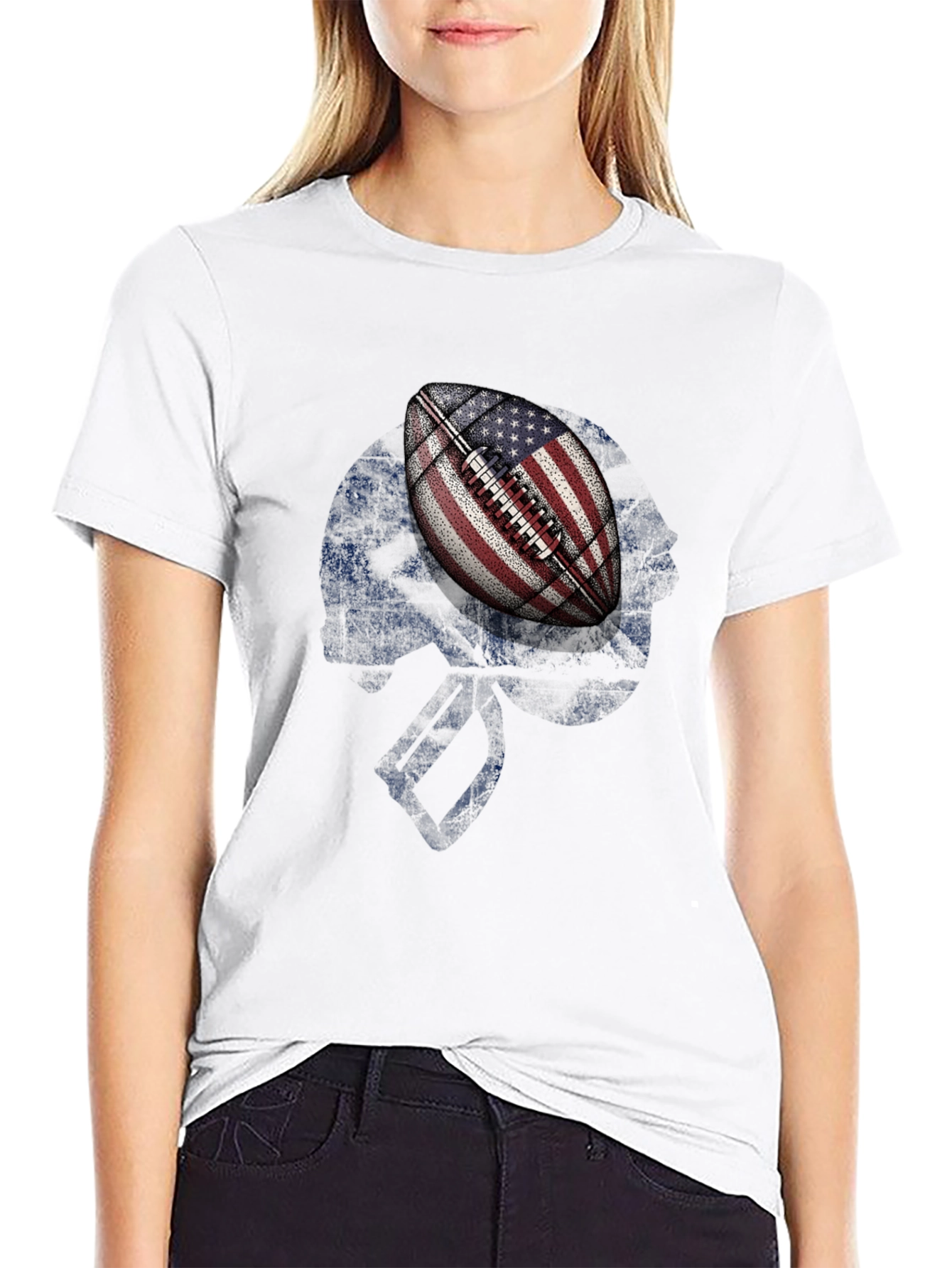 Camiseta Negra con Diseño de Fútbol Americano USA