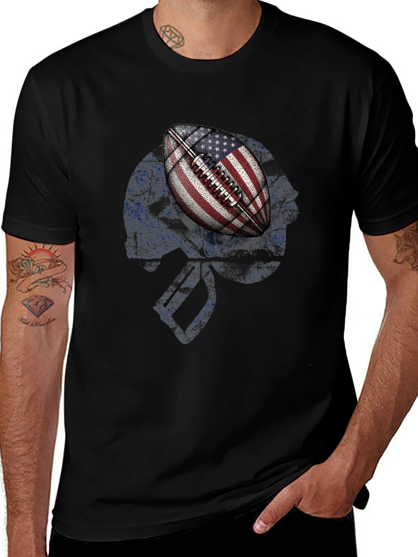 Camiseta Negra con Diseño de Fútbol Americano USA