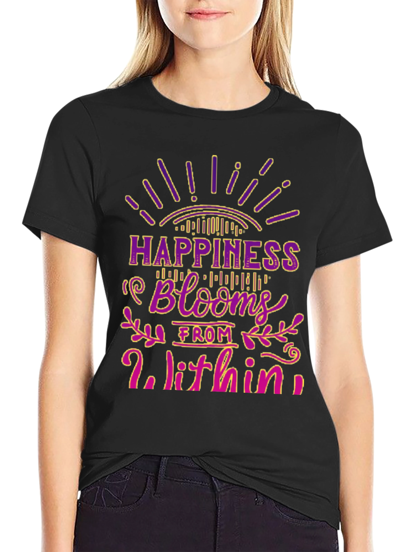 Camiseta Negra La Felicidad Florece Desde Dentro