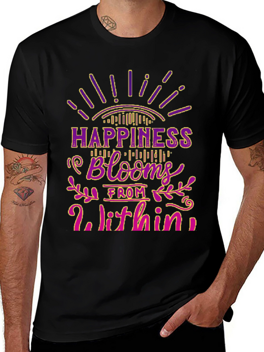 Camiseta Negra La Felicidad Florece Desde Dentro