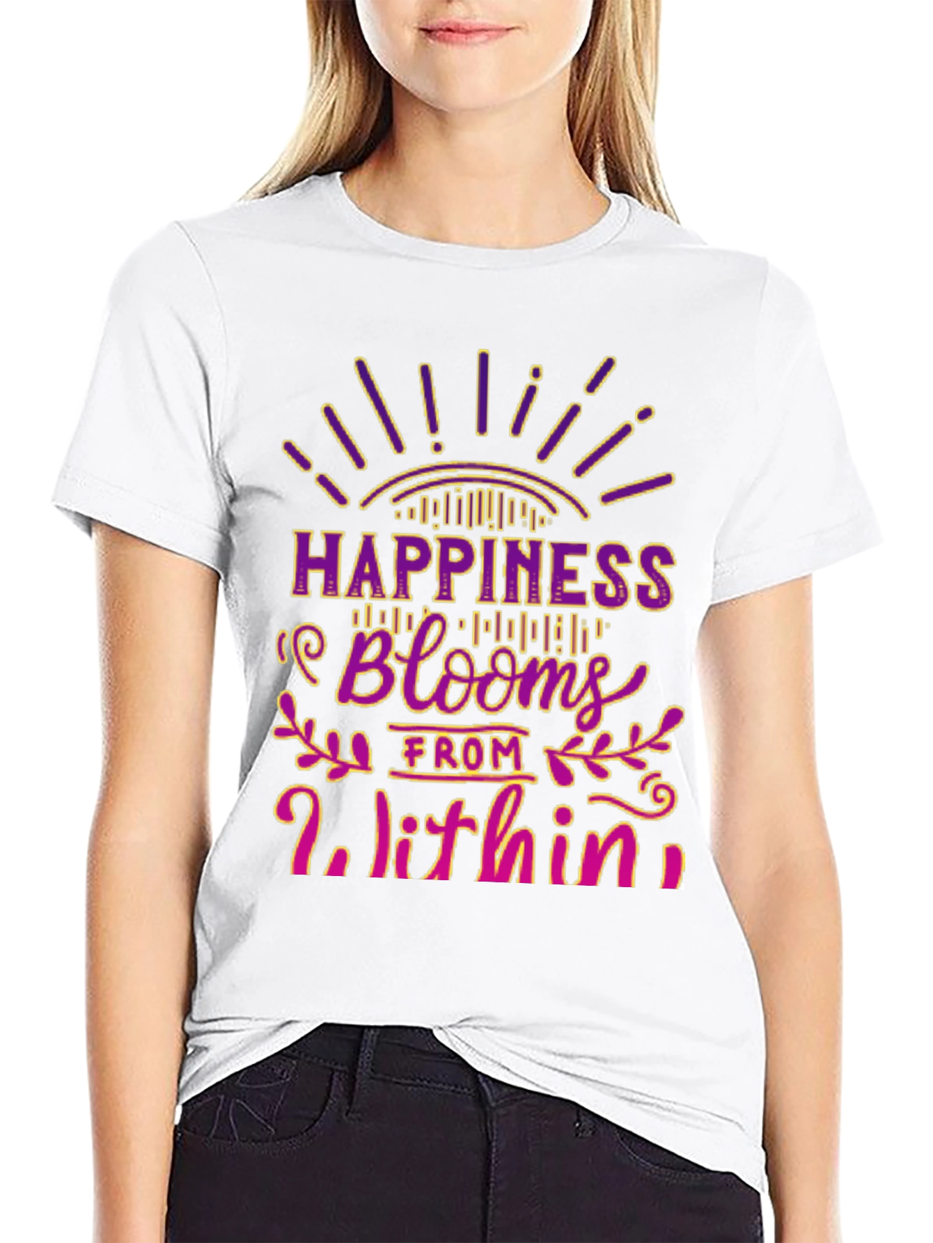 Camiseta Negra La Felicidad Florece Desde Dentro