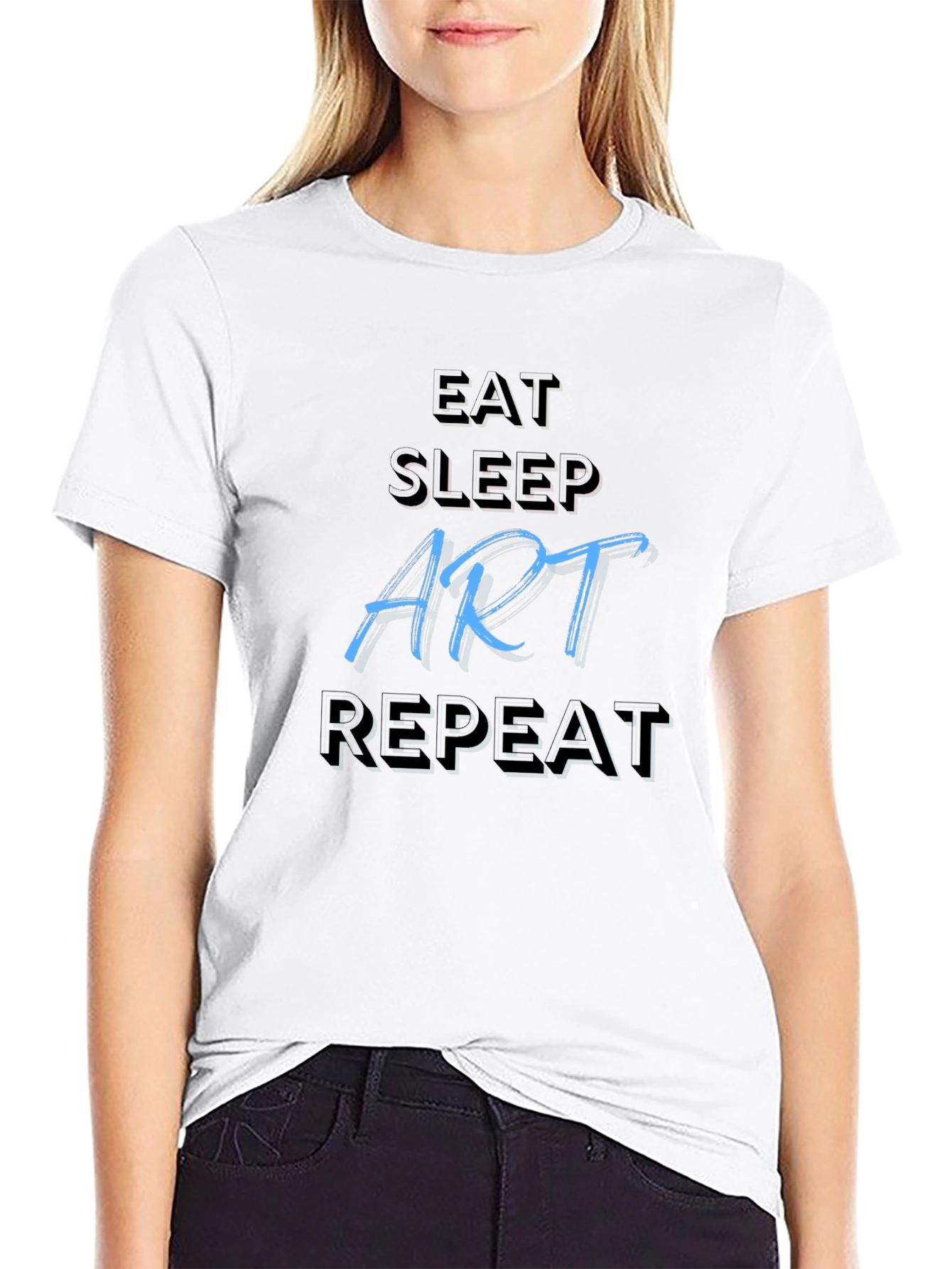 Camiseta Negra Artística: Come Duerme Arte Repite