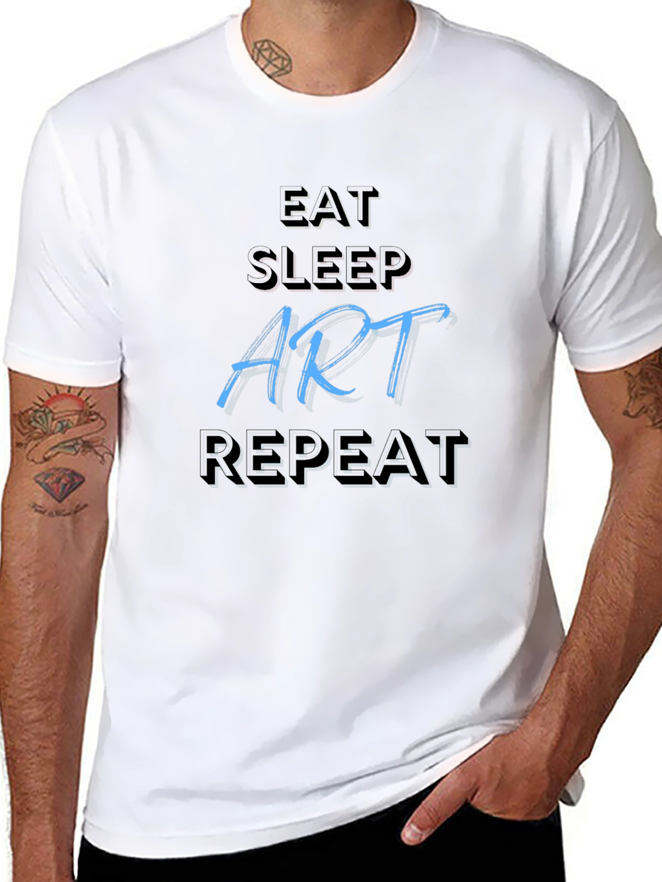 Camiseta Negra Artística: Come Duerme Arte Repite