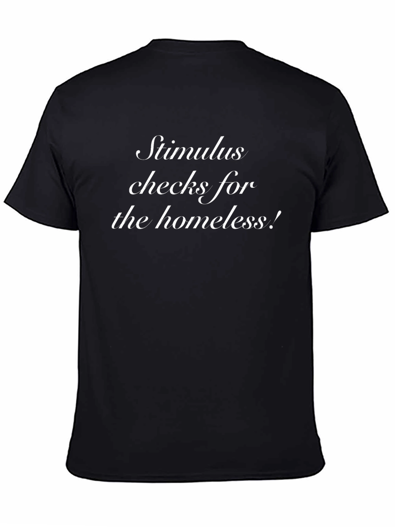 Camiseta Hombre Negra Cheques Estímulo para los Sin Techo