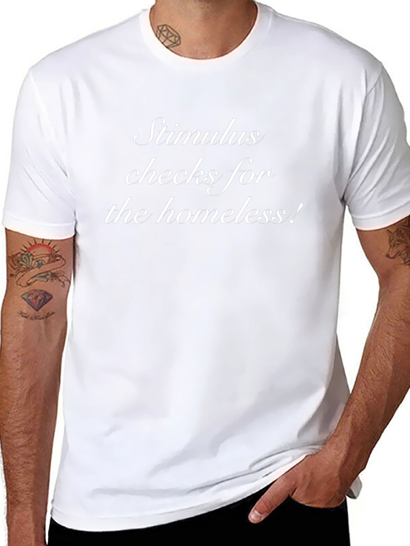 Camiseta Hombre Negra Cheques Estímulo para los Sin Techo
