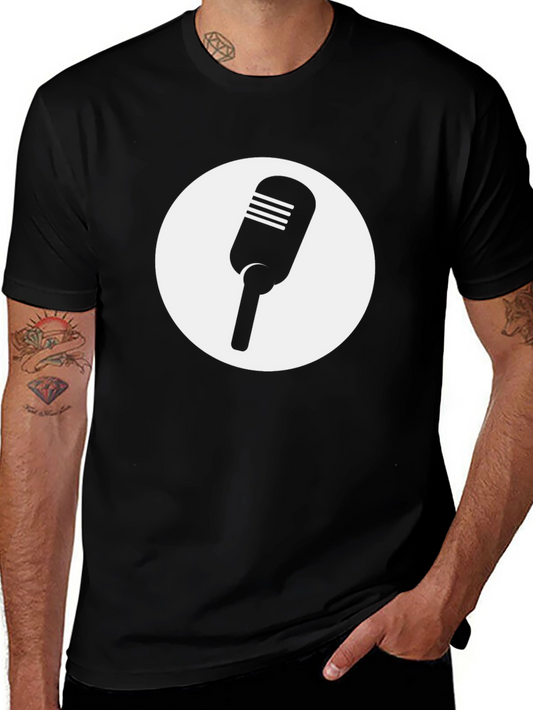 Camiseta Negra con Diseño de Micrófono Clásico