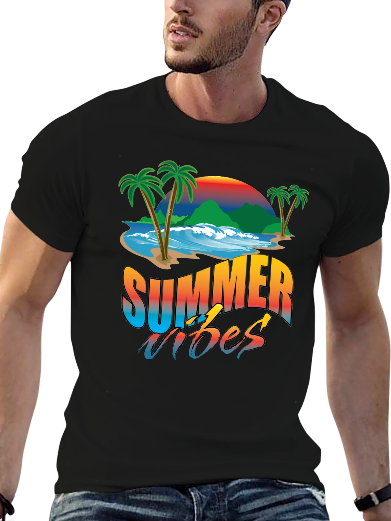 Camiseta Negra Estampada Summer Vibes