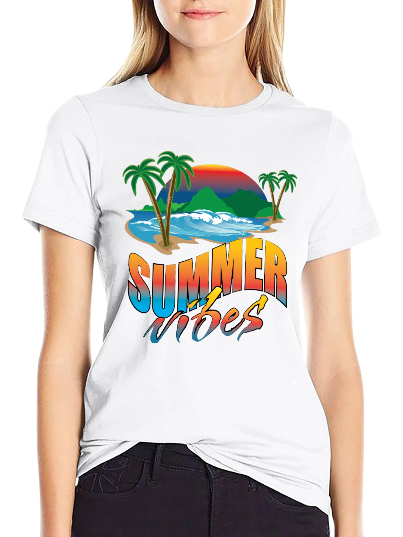 Camiseta Negra Estampada Summer Vibes