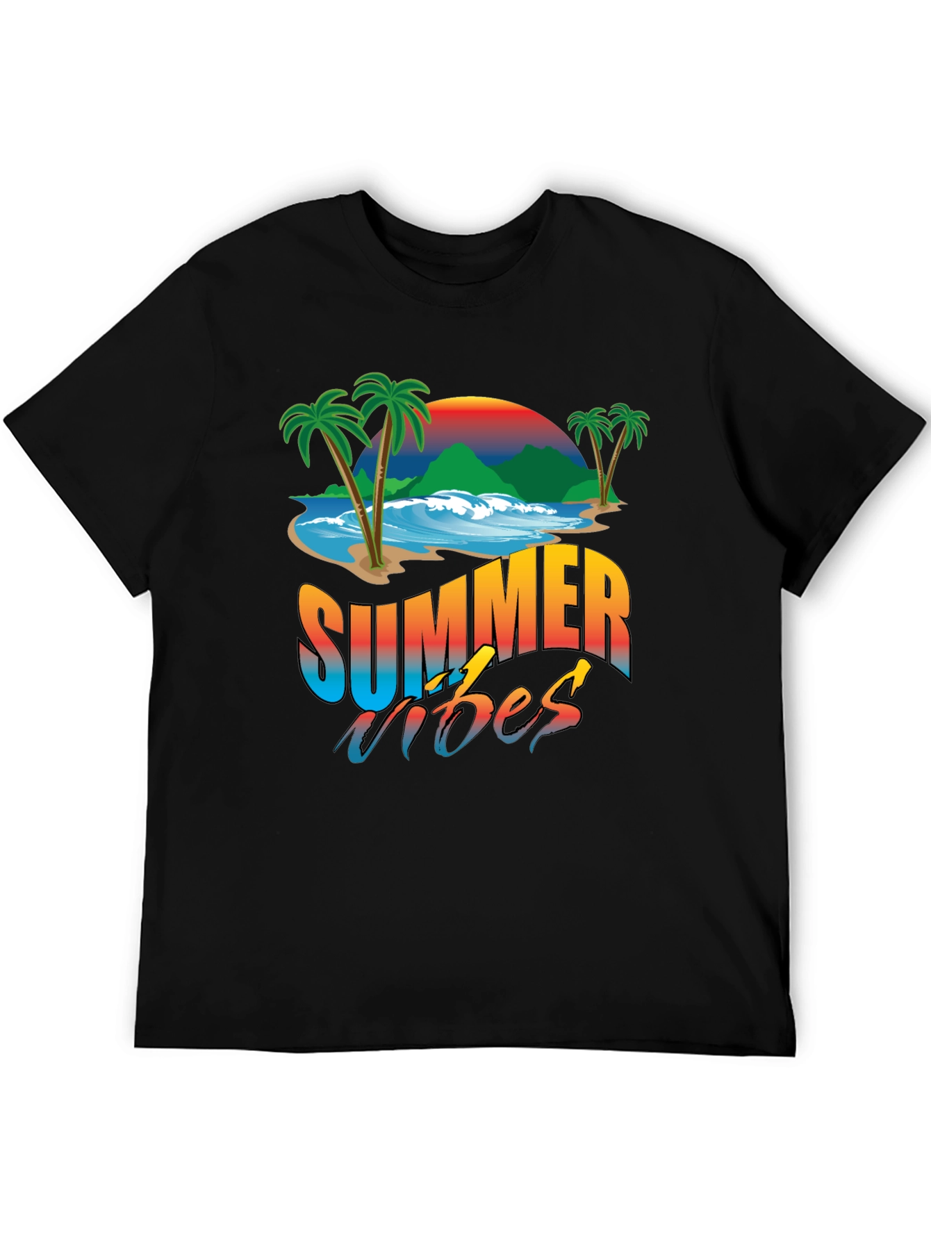 Camiseta Negra Estampada Summer Vibes