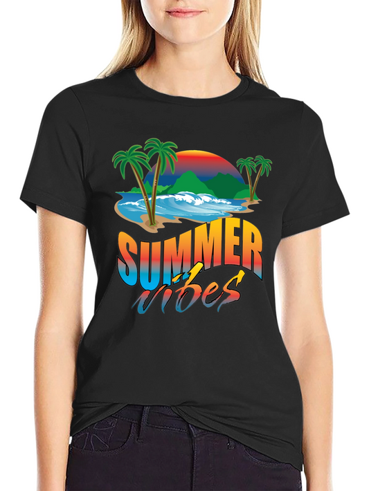 Camiseta Negra Estampada Summer Vibes
