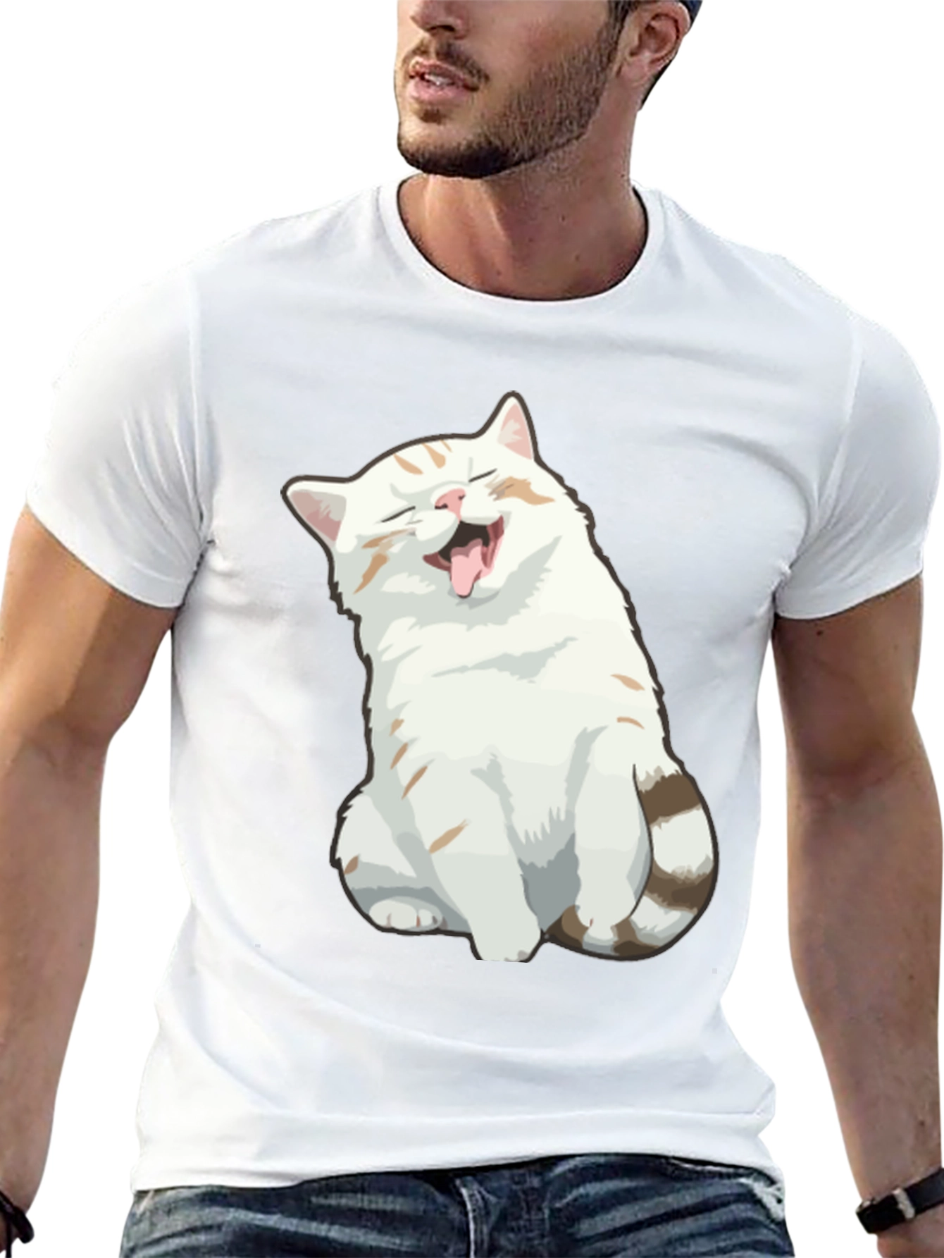 Camiseta Negra con Gato Sonriente