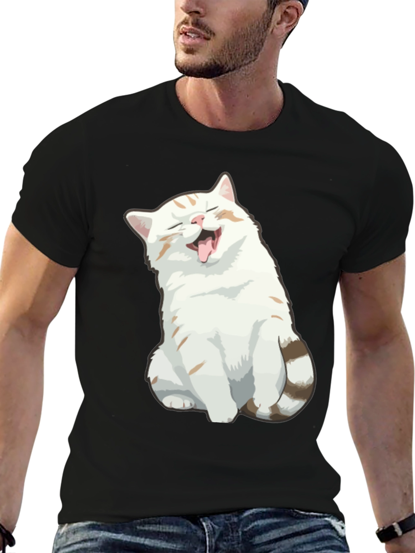 Camiseta Negra con Gato Sonriente