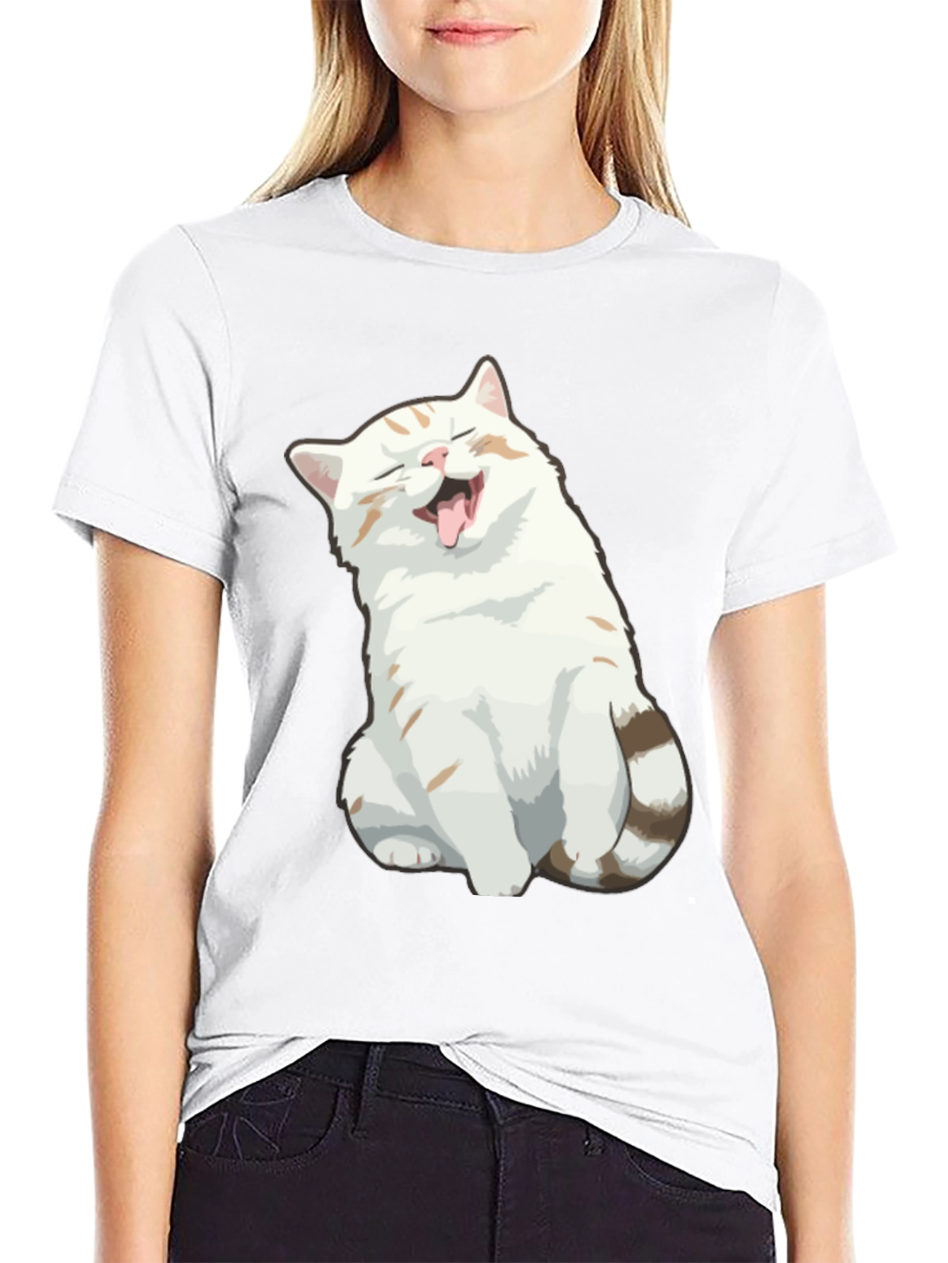 Camiseta Negra con Gato Sonriente