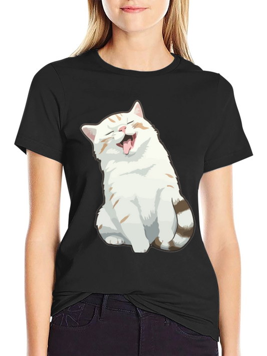 Camiseta Negra con Gato Sonriente