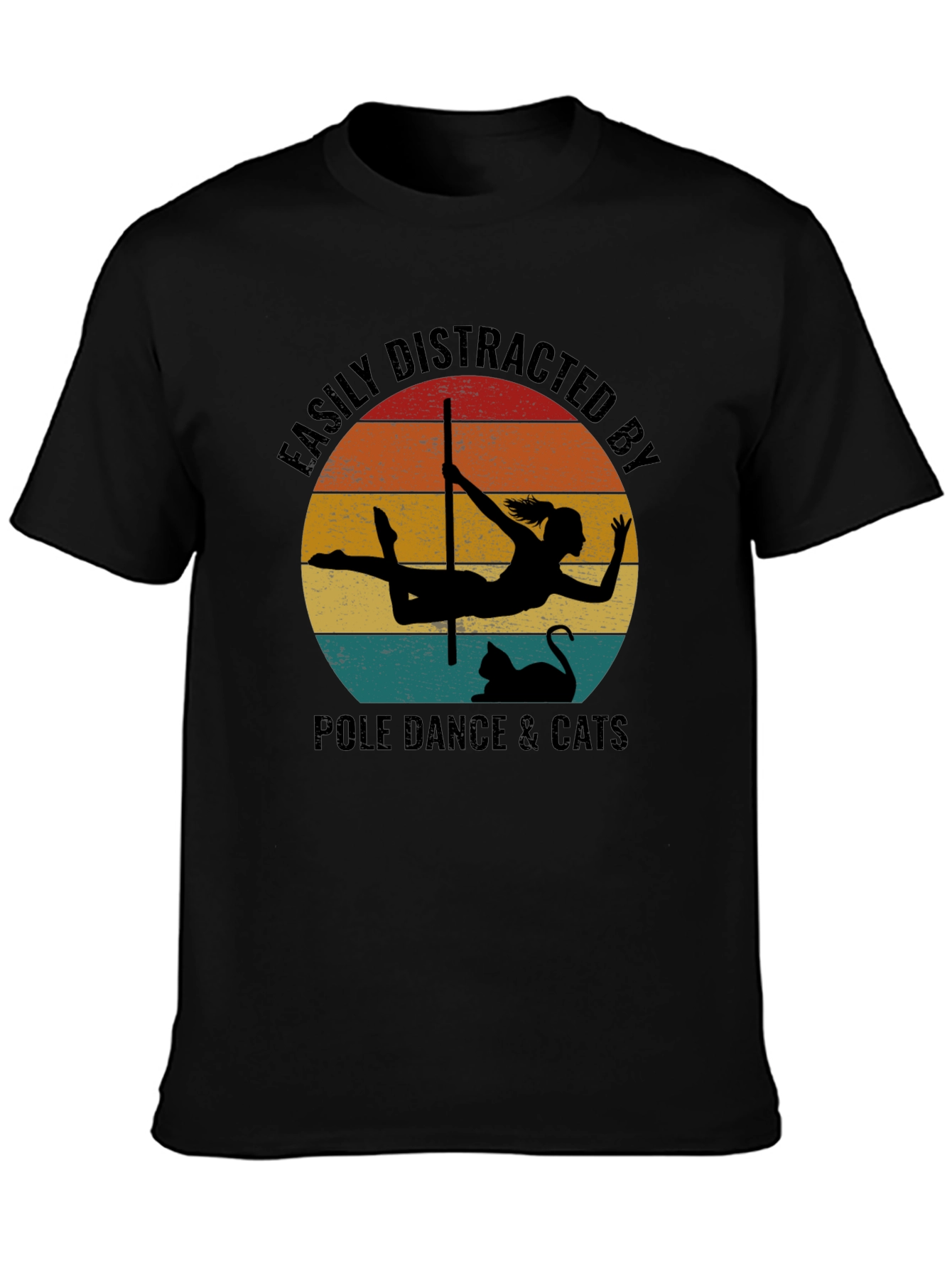 Camiseta Negra: Pole Dance & Gatos