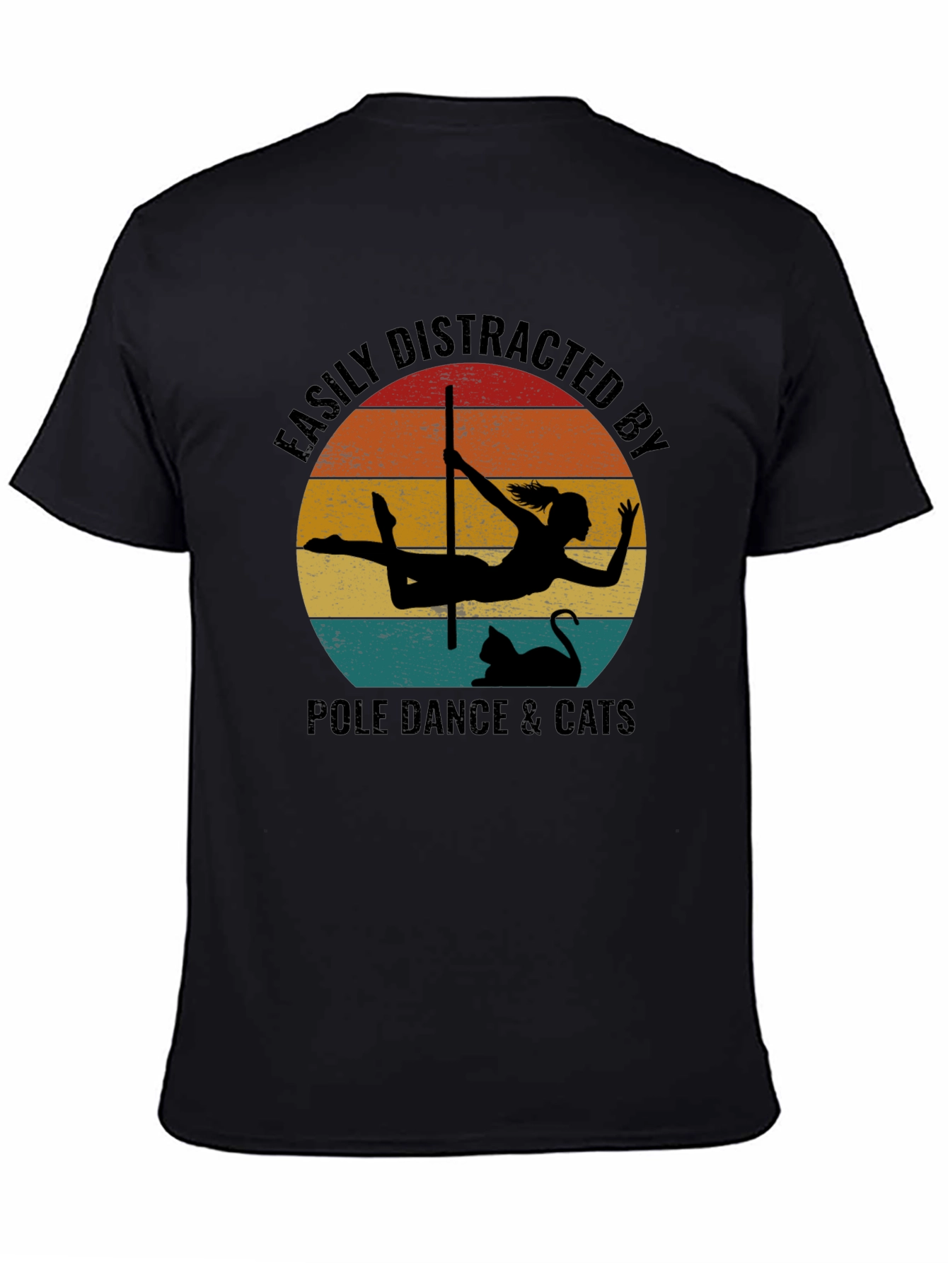 Camiseta Negra: Pole Dance & Gatos