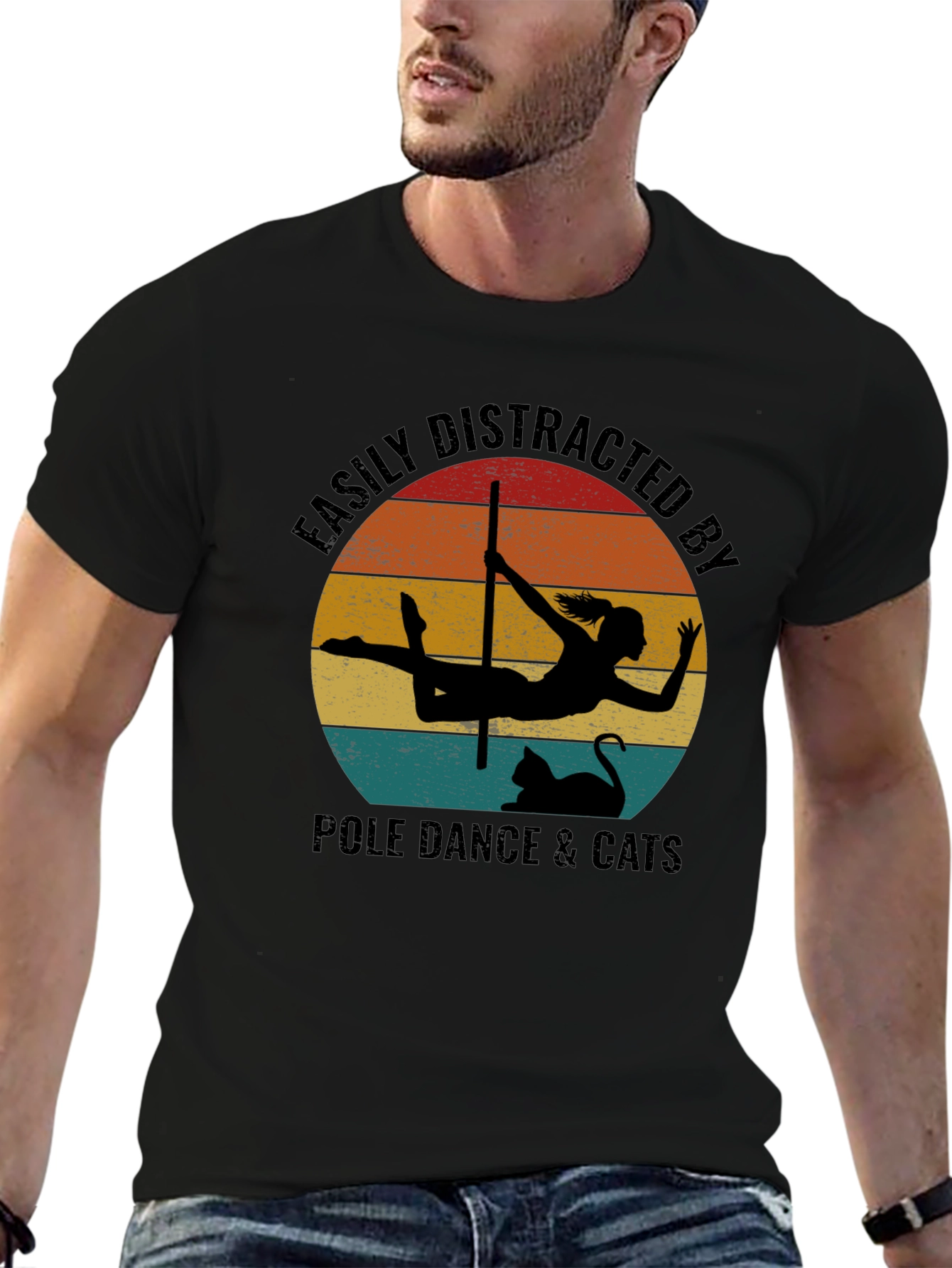 Camiseta Negra: Pole Dance & Gatos