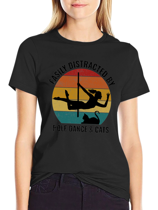 Camiseta Negra: Pole Dance & Gatos