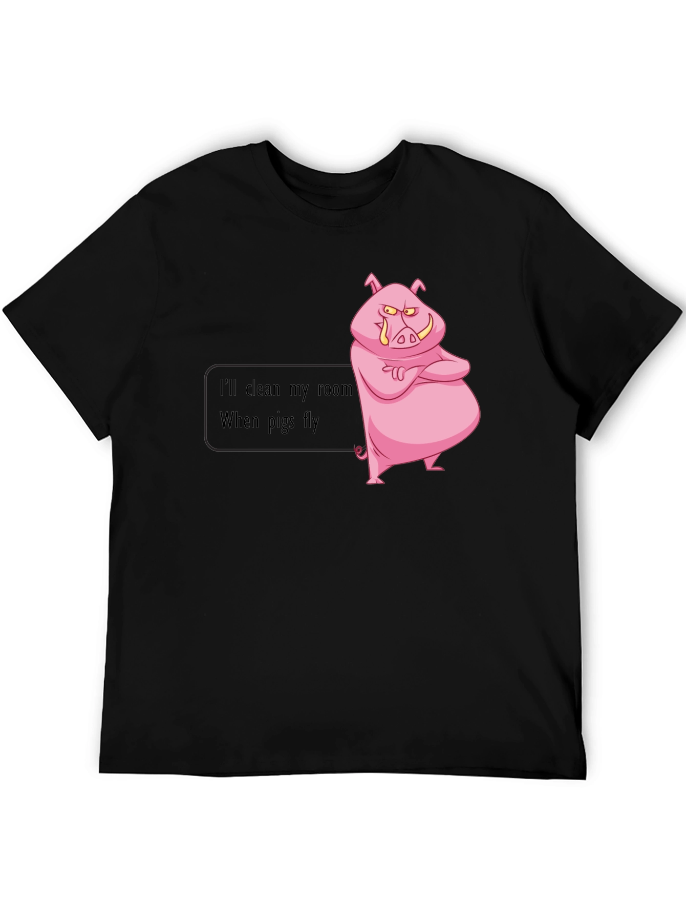 Camiseta Negra con Diseño Divertido de Cerdo Enojado